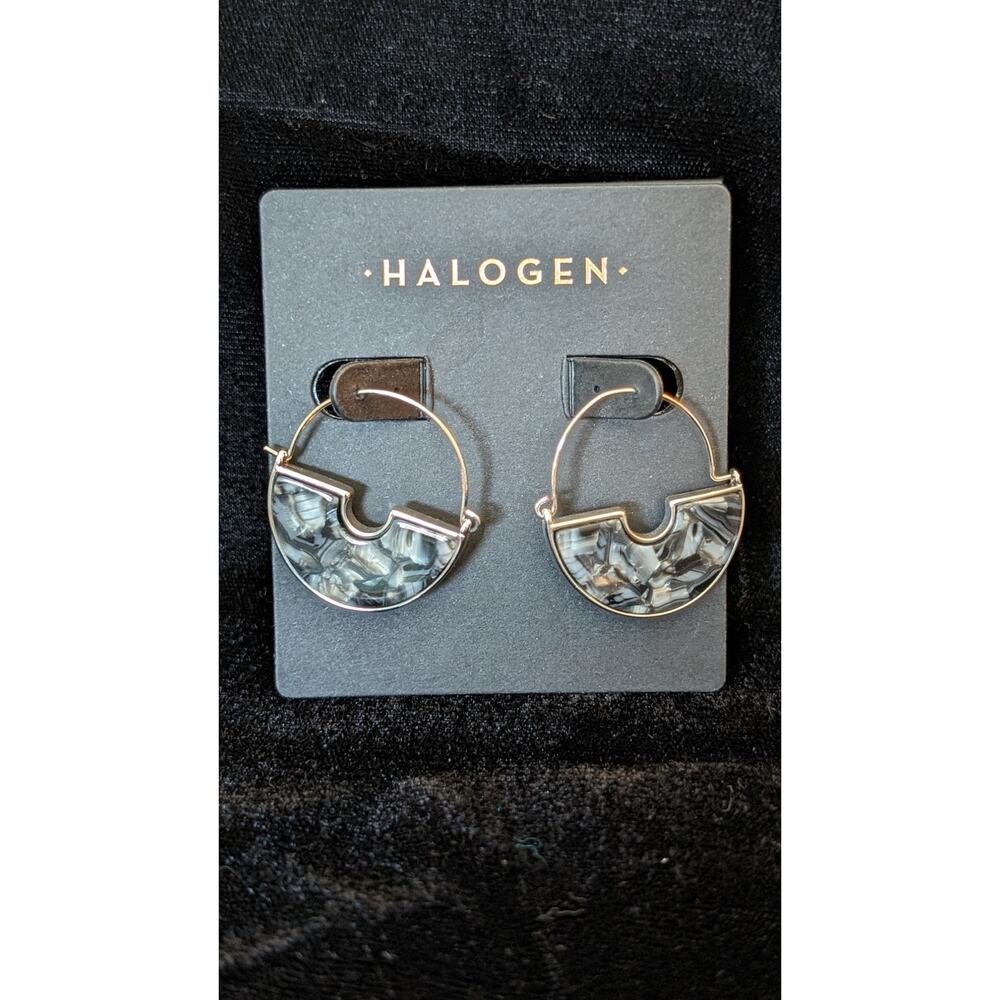 Halogen Gray Resin Thin Wire Pin Catch Hoop Earrings NWT